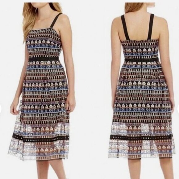 Antonio Melani Gwynn Embroidered Sunset Midi Dress Size 14 Event Wedding Formal - Picture 1 of 9